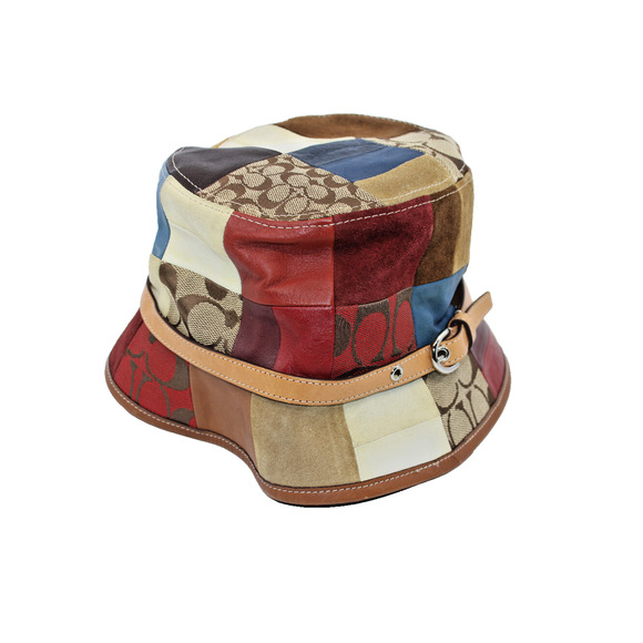B2 Flawless Vintage 2000 COACH Patchwork Bucket Hat Leather Canvas Suede Size S - Picture 1 of 4